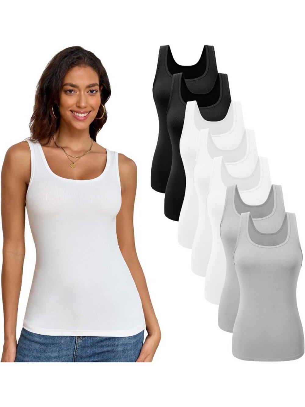 7 Pack Women's Scoop Neck Tank Tops - Basic Sleeveless Layering Essentials